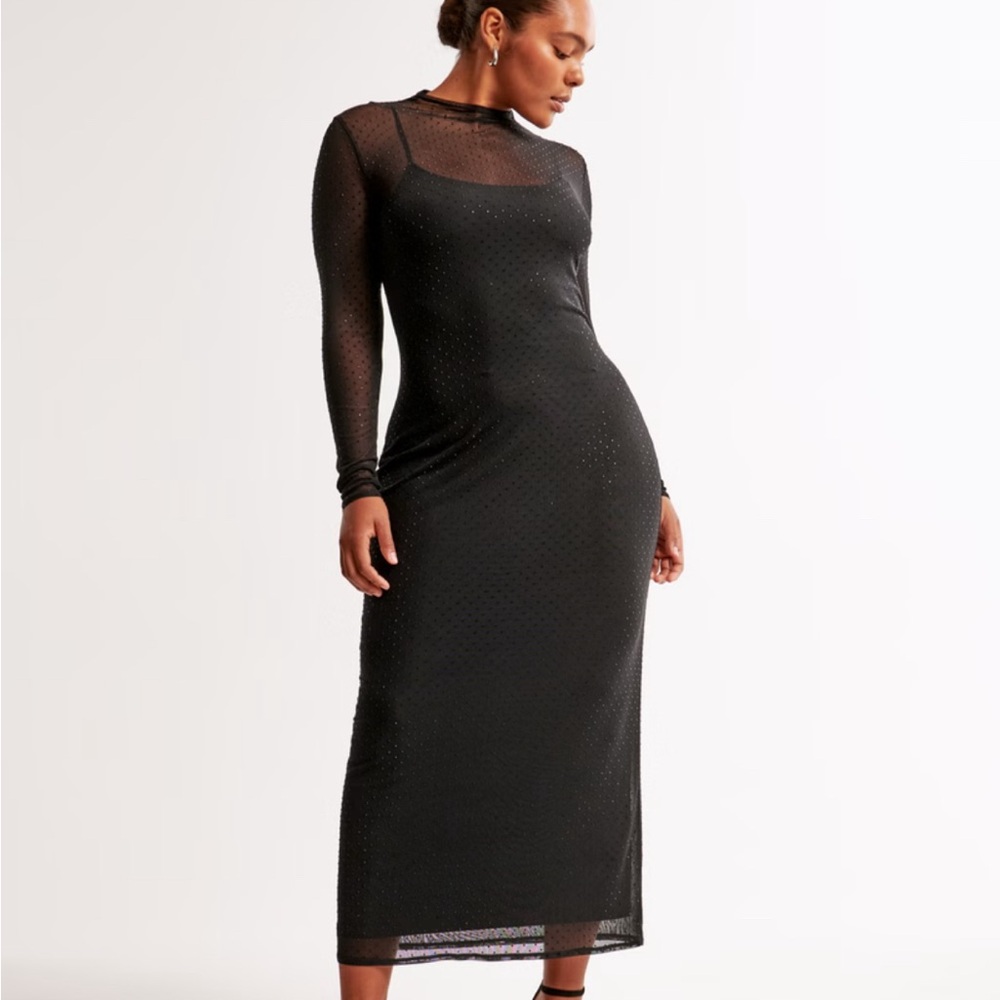 Abercrombie Long Sleeve Rhinestone Mesh Maxi Dress